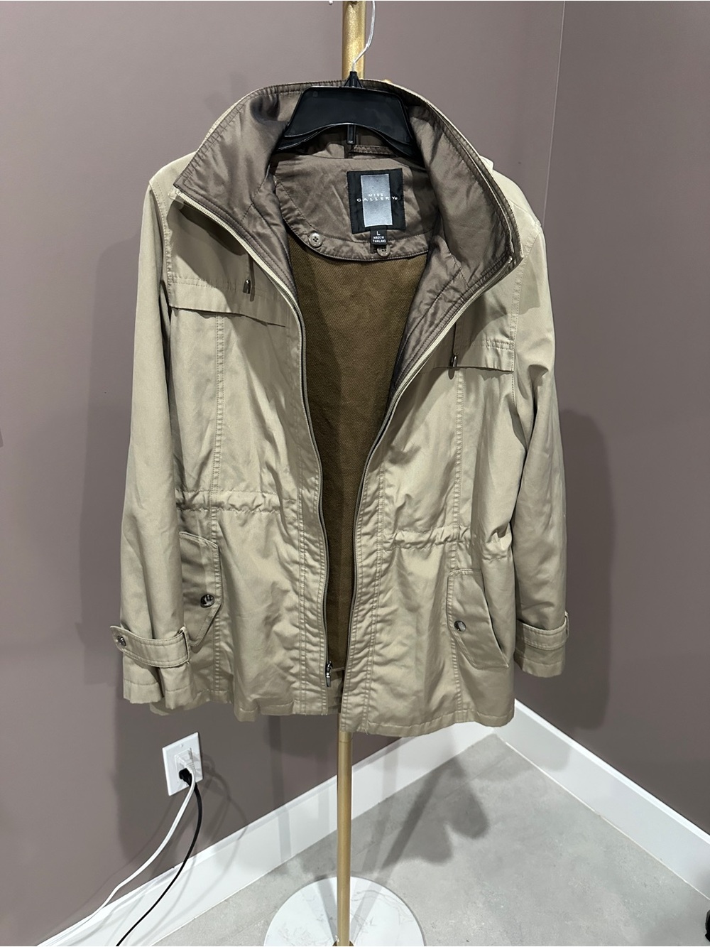 Gallery Men's Beige Field Jacket with Brown Lining